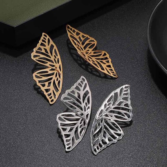 Butterfly Golden Big Earrings - Picture 4 of 6